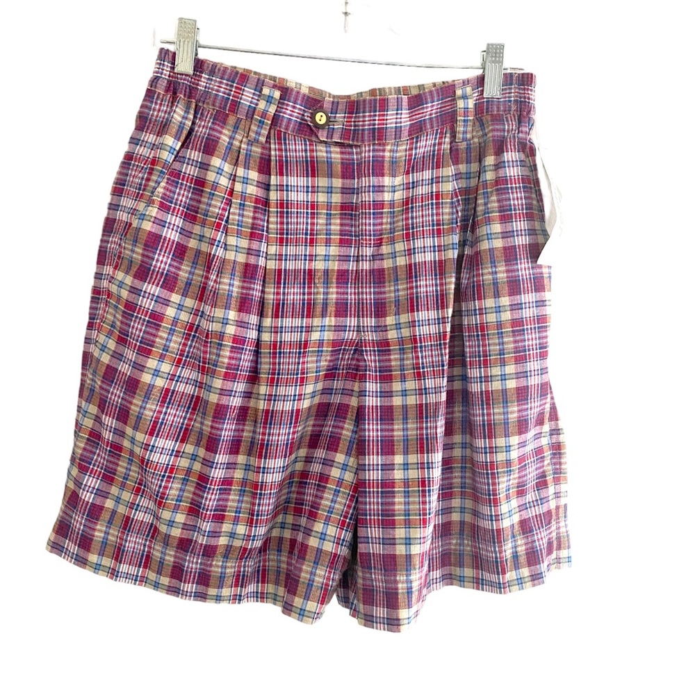 Vintage Lizwear Metallic Plaid High Rise Pleated Bermuda Shorts Size 12 NWT